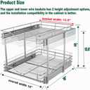 DINDON 2 Tier Pull Out Cabinet Organizer (14" W X 18" D), Double Tier Wire Basket Slide Out Shelf Storage for Kitchen Base Cabinet Organization for Kitchen, Pantry, Bathroom, Chrome