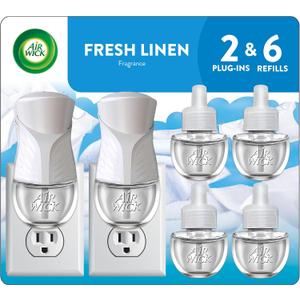 Air Wick Plug in Scented Oil Starter Kit, 2 Warmers + 6 Refills, Fresh Linen, Same Familiar Smell of Fresh Laundry, Eco Friendly, Essential Oils, Air Freshener