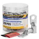 Haisstronica 10pcs 2/0 AWG - 3/8"(M10) Tinned Copper Battery Lugs, Heavy Duty Wire Lugs with 10pcs 3:1 Adhesive Heat Shrink Tubing, 00 Gauge Wire Lugs, Tinned Copper Battery Cable Ends