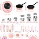 Kids Cooking Set Real for Ages 8-12, Real Montessori Mini Kitchen Tools with Stove Burner & Safe Knife, Easy Educational Cooking Toys for Boys & Girls Beginner Pink