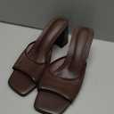 Mattiventon Heeled Sandals for Women Slide Sandals Square Open Toe Mules Chunky Heels Slip On Summer Dress Shoes (Brown, 10)