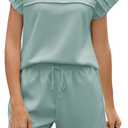 Famulily Sweatsuits for Women 2 Piece Outfit Shorts Set Casual Loungewear Round Neck Lounge Shorts Sets Blue L
