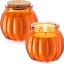 2 Pack Pumpkin Shaped Scented Candles Fall Pumpkin Spice Candles Decor Natural Soy Wax Candle for Home Autumn Halloween Thanksgiving Gift Farmhouse Decoration (Orange)