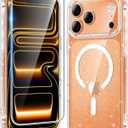 FNTCASE for iPhone 17 Pro Case: Clear Magnetic Phone Cases Compatible with Magsafe Slim Anti Yellowing Military Grade Drop Protection Rugged Protective Transparent Cell Cover (B-Glitter Magnetic)