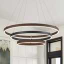 LED 3 Ring Chandelier Dining Room Modern Black Walnut Chandeliers Dimmable