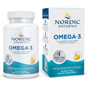 Nordic Naturals Omega-3, Lemon Flavor - 60 Soft Gels - 690 mg Omega-3 - Fish Oil - EPA & DHA - Immune Support, Brain & Heart Health, Optimal Wellness - Non-GMO - 30 Servings (60 Count (Pack of 1)) Best By 01/2028
