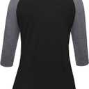 Heymiss Womens Tops 3/4 Sleeve Shirts Round Neck Loose Casual Tshirts Color Block Summer Tees (Black, S)