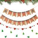 Christmas Burlap Banner and Felt Poinsettia Garland, Pre-strung Christmas Banners, Xmas Decorations for Home Mantel Office