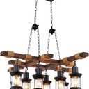 MORE CHANGE 8 Lights Industrial Chandelier Black Metal Vintage Adjustable Hanging Pendant Lighting with Glass Lampshade Modern Ceiling Light Fixture for Kitchen Island Pool Table