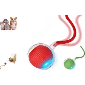 360 Automatic Rolling Interactive Pet Toy. Indoor Flashing LED Floor Roller with Random Motion for Cats & Small Dogs, Continuous Stimulation & Exercise. (Red)