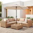 JEAREY 9FT Outdoor Patio Umbrella,Market Table Umbrella with 8 Fiberglass Ribs, Pool Umbrella with Tilt and Crank, UV Protection Lightweight & Wind-Resistant for Lawn, Garden, Deck and Backyard, Beige