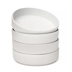 OTAGO 8" Bowls Set of 4, Ribbed Stoneware Bowls with Unique Handcrafted Reactive Glaze, Matte Ceramic Tableware for Kitchen, Dinner & Dining, Microwave & Dishwasher Safe, White