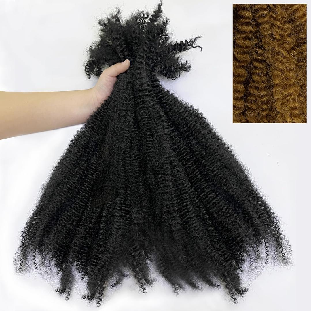 20Inch Afro Kinkys Bulk Synthetic Hair for Locs, Spring Twist, Braids, 100g/Bundle Honey Blonde Color Soft No Weft Silky Afro Natural Twist Braid Bulk Hair Bundles For Black Women (#27)