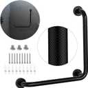 Black Angled Grab Bar 16x16 Inch, Stainless Steel Bathroom Grab Bar w/Anti-Slip Knurled Grip, Wall Mounted Bathtub Toilet Safety Handrail for Elderly Senior, L-Shaped Grab Bar for Shower