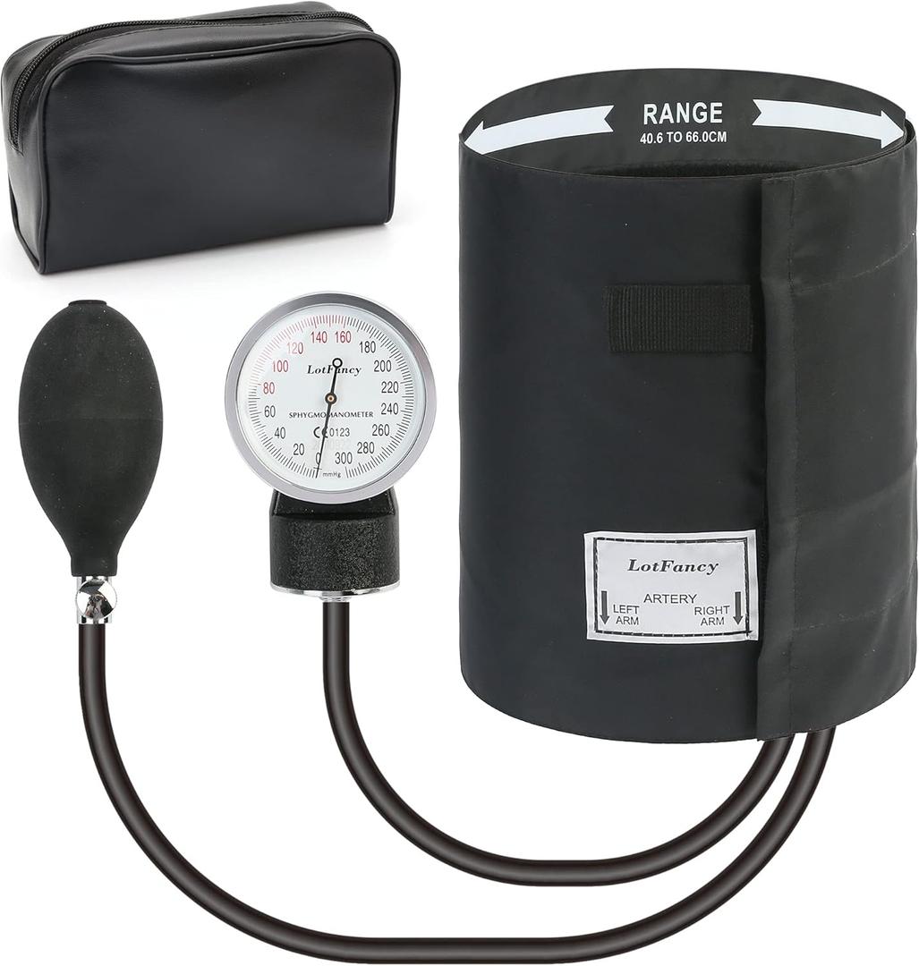 LotFancy XXL Blood Pressure Cuff Manual Adult, Professional Thigh BP Cuff 16"-26", Extra Large Adult Size Sphygmomanometer with Carrying Case and Zero Calibration for Home Use, Nursing Student, Doctor (Black)