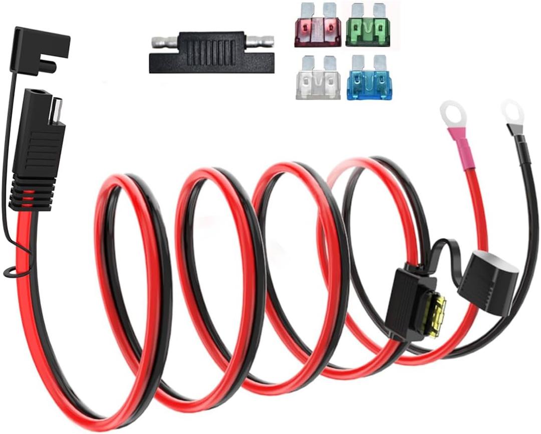SAE Battery Connector, 10AWG SAE to O Ring Terminal Harness 2-Pin Quick Disconnect SAE Battery Cable for Motorcycle Car,with 10A 15A 20A 25A 30A Protection Fuse(20FT)