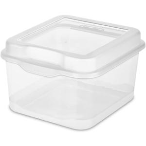 Sterilite FlipTop, Stackable Small Storage Bin with Hinging Lid, Plastic Container to Organize Desk at Home, Classroom, Office, Clear, 1-Pack