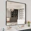 LOAAO 28X32 Inch Black Metal Framed Bathroom Mirror for Wall, Matte Black Bathroom Vanity Mirror Farmhouse, Anti-Rust, Hangs Horizontally or Vertically