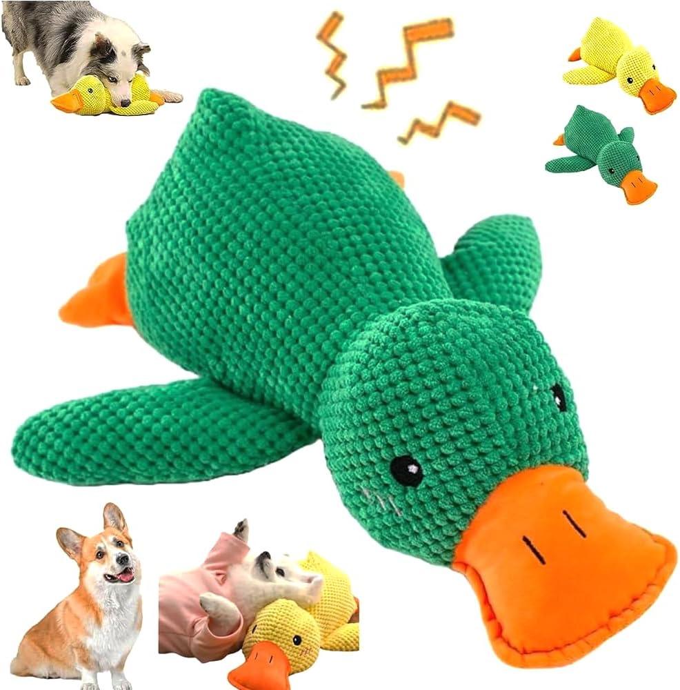 Duck-Shaped Dog Toys for Aggressive Chewers - Mellow Dog Calming Duck, 2025 Squeaky Crinkle Plush Chew Toy, Interactive Tug of War Toy to Keep Dogs Busy, Tough No-Stuffing for All Breeds