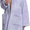 Womens Long Fleece Robe Soft Plush Robes for Women Warm Bathrobes Comfy House Coat Full-length with Pocket (L)