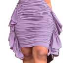 acelyn Womens Sexy Summer Ruched Bodycon Midi Dress Casual Short Sleeve Ruffle Side Fitted Dresses (Small, Purple)