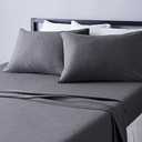Amazon Basics 3 Piece Bed Sheets Set, 100% Cotton Jersey, Includes Super Soft, Flat and Fitted Sheets, Pillowcase, Gray