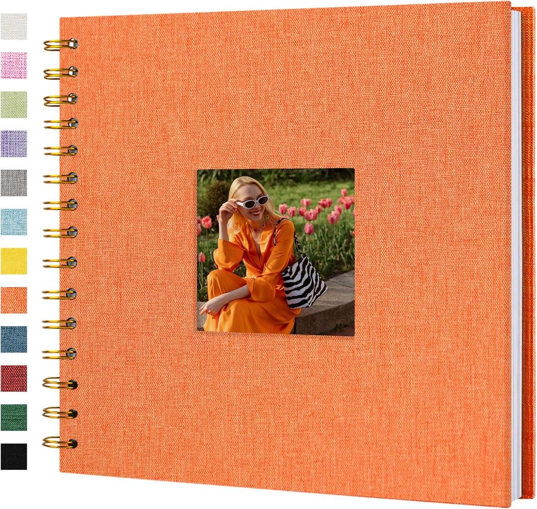 8 x 8 Inch Scrapbook Photo Album Linen Cover 20 Sheets/ 40 Pages, Hardcover Kraft White Pages Memory Book, for Travel Wedding Guest Book Christmas Baby Shower Fits 4x6 & Instant Photos, Orange