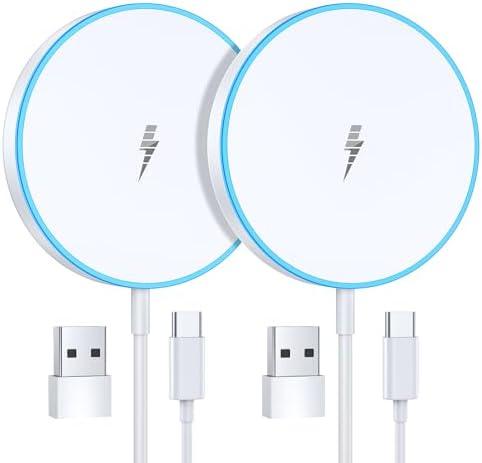 Magnetic Wireless Charger 15W 2 Pack Fast Mag Safe Charger for iPhone 16 Pro Max/16 Pro/16 Plus/16/15/14/13/12 Series Charging Pad for AirPods Series LED Magnet Charging Pad