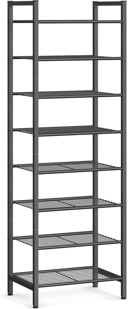 SONGMICS Narrow Shoe Rack, Sturdy 8 Tier Metal Tall Shoe Rack Shelf, Slim Shoe Storage Organizer for Closet Entryway Small Spaces, Vertical Shoe Stand Tower for 18 Pairs Shoes, Easy Assembly, Black