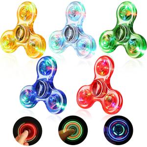 SCIONE 5 Pack LED Light Up Fidget Spinners, Glow in The Dark Sensory Toys for Kids, Fidget Stress Toys for Anxiety Relief, Party Favors, Classroom Prizes, Stocking Stuffers