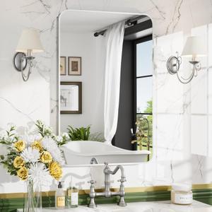 16"x24" Brushed Nickel Rectangle Bathroom Mirror for Over Sink | Tempered Glass, Clear Reflection, Aluminum Frame, Vertical or Horizontal Wall Mount for Bathroom Vanity, Bedroom and Entryway