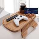 Acacia Wood Couch Arm Tray,3 in 1 Large Clip on Couch Arm Table with 360 Rotated Phone Holder and Cup Holder, 15.35"x9.85"