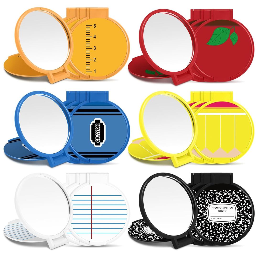 RattanView 24 Pcs Back to School Compact Mirrors Bulk End of The Year Mini Vintage Pocket Mirrors for Purse Small Portable Folding Round Makeup Stuffs for Classroom School Teacher Must Have