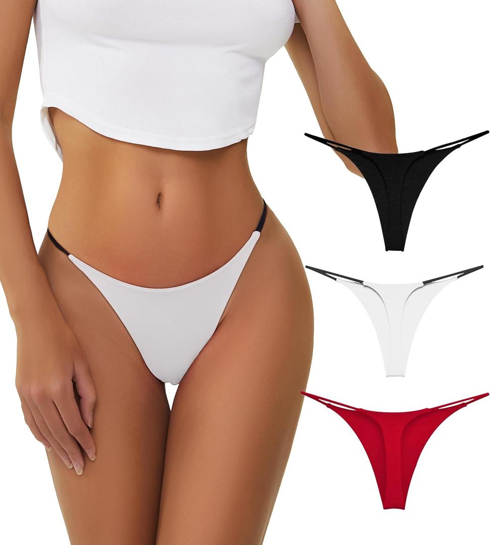 chahoo Sexy Underwear for Women Thong Low Rise G-String Panties 5-Pack Low Waist T Back String Underpants Gift for Women (Black/White/Red)