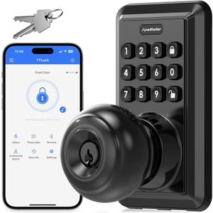 Wi-Fi Smart Keyless Entry Door Lock with Knob, Keypad Door Lock with Handle, Smart Locks for Front Door, Door Knob with Code, No Hub Required, APP Remote Control (Matte Black)
