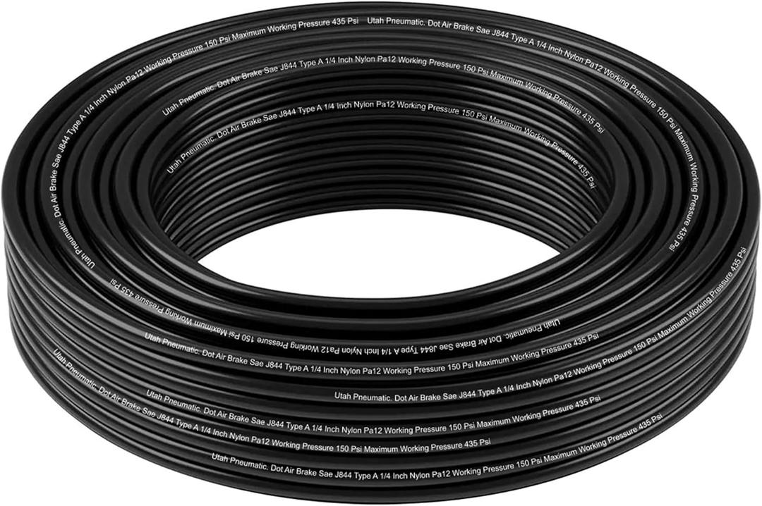 1/4 Dot Air Line 0.25" Od 100 Feet Saej844 Nylon 1/4 Hose Dot Approved For Air Tubing Air Brake System Or Fluid Transfer 1/4" Air Hose (100 Feet 1/4 Air Line) (Black)