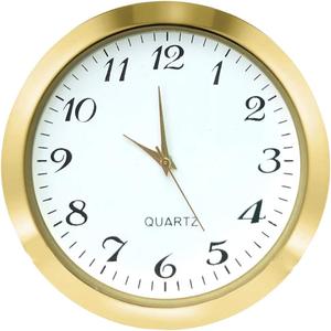 HILLHOME Mini Clock Insert 2-1/8 Inch (55 mm) Round Quartz Movement Miniature Clock White Dial Gold Tone Bezel Arabic Numerals Fit 1.97 inch (50 mm) Diameter Hole