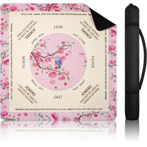 DEVPNR Mahjong Mat for Table with Rules, Noise-Reducing 32.6"x32.6" Mahjong Table Cover, Non-Slip Table Cloth for American Mahjong, Poker, Card, Board & Tile Games, Easy Storage with Travel Bag (Pink)