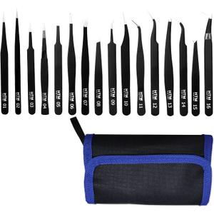 16 Pcs Sharp Precision Tweezers Set,Including 16 Types Of Anti-Static Stainless Steel Esd Medical Tweezers for Craft,Jewelry,Electronics Soldering,Laboratory Work,And Used for Beauty Etc