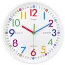 AIRUIFU Learning Clock for Kids-Telling Time Easily Non Ticking Battery Operated Silent Colorful Teaching Time Clock Decorative for Kids Room Classroom School Playroom (10 Inch)