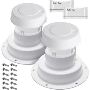 (2 Pack, White RV Roof Vent Cover Kits with Putty Tape and Screws, Camper Vents Cap for Trailer RV Roof Vent Cover Replacement, Camper Plumbing Vents Caps Kit for 1" to 2-3/8" OD Pipe