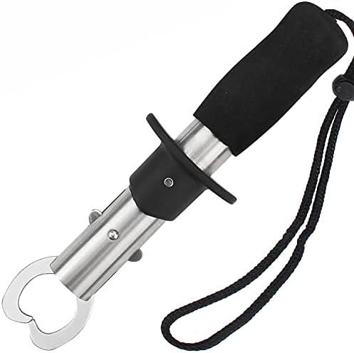 Fish Lip Gripper, Fishing Tools, Stainless Steel Fish Holder Tackle EVA Foam Handle with Wrist Strap Corrosion Resistant for Freshwater Saltwater Perfect Fishing Gift 2Pcs