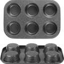 Walooza Muffin Cupcake Pan, Muffin Tins Nonstick 6, Muffin Top Cookie Cheese Cake Pan for Baking, Toast Oven Baking Supplies Small Cake Pans Muffin Cups Non Stick