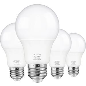Maylaywood A19 LED Light Bulbs, 60 Watt Equivalent LED Bulb, Daylight White 5000K, 850 Lumen, E26 Base, Non-Dimmable, 9W Bright White LED Bulb, 4-Pack