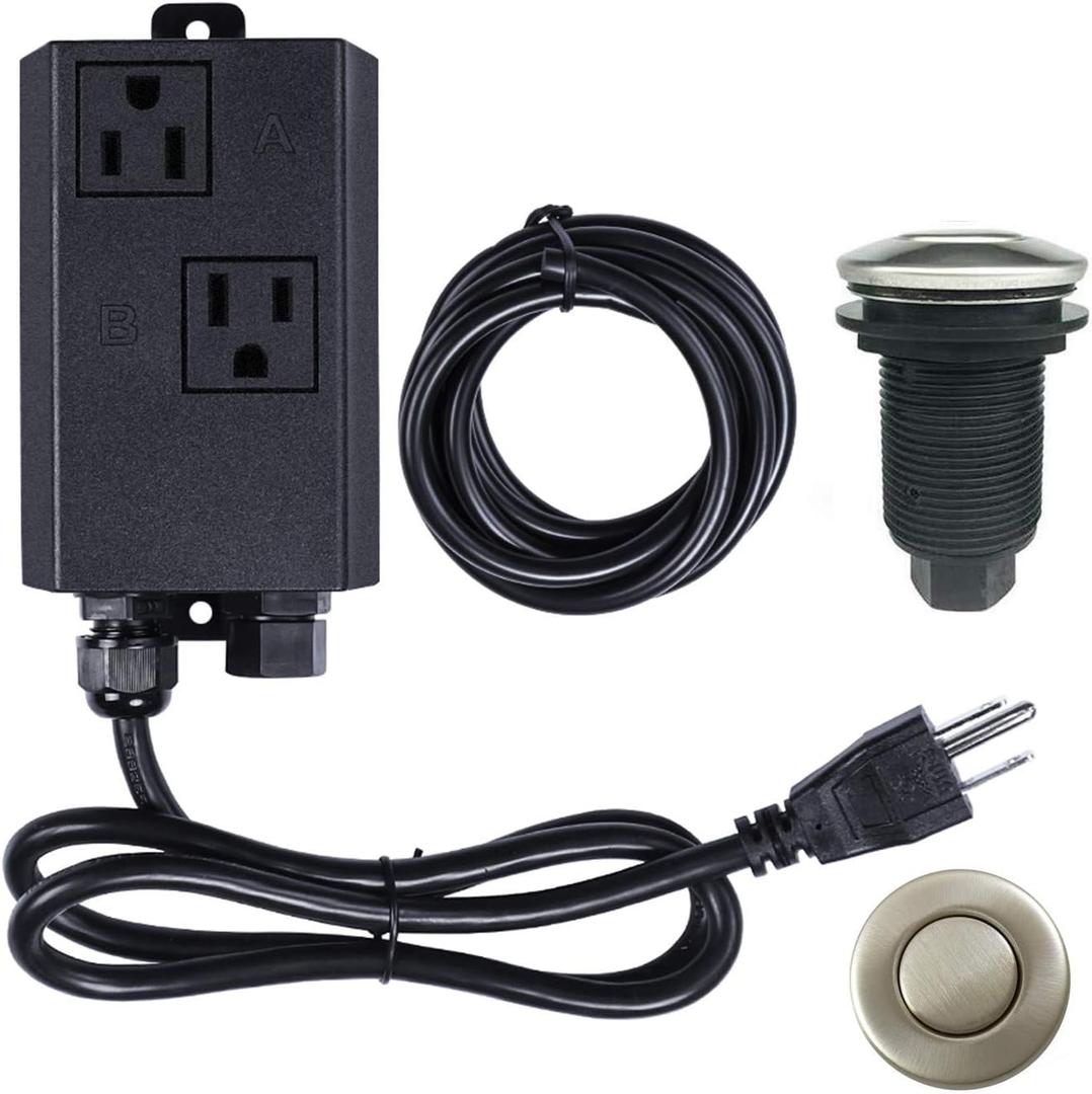 Garbage Disposal Air Switch Kit Dual Outlet Sink Top Waste Disposal Stainless Steel Brushed Nickel On/Off Air Button Food and Waste Disposals Part by Etoolcity, Dual Outlet Short/2'', Stainless Steel Brushed