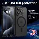 Innaght Magnetic for iPhone 15 Pro Max Case[Compatible with MagSafe][Camera Protection][2+Full Coverage Tempered Glass Screen Protector][Translucent Matte] Drop Protection Phone Case,6.7",Black