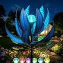 Wind Spinners Outdoor 79 Inch Large Metal Wind Spinner with Solar Crackle Glass Ball, Lotus Kinetic Windmill for Yard Garden Lawn Decor, Outdoor Yard Art & Housewarming Gift (20 W x 79 H)