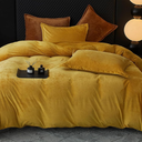 Soft Velvet Duvet Cover Queen Size, Luxurious Warm Velour Fluffy, Cozy Breathable Flannel Comforter Cover, 90"x90", Gold 