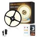 Yeewhale COB LED Strip Lights 50ft,3000K DC 24V Dimmable Warm White Flexible LED Rope Lights for Bedroom,with Remote and app Control LED Lights Strip for Living Room, Shelf, Cabinet