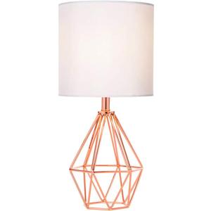 COTULIN Rose Gold Bedside Table Lamp,Modern Small Desk Lamp with TC Fabric Shade Geometric Metal Base for Kids Living Room Bedroom Nightstand